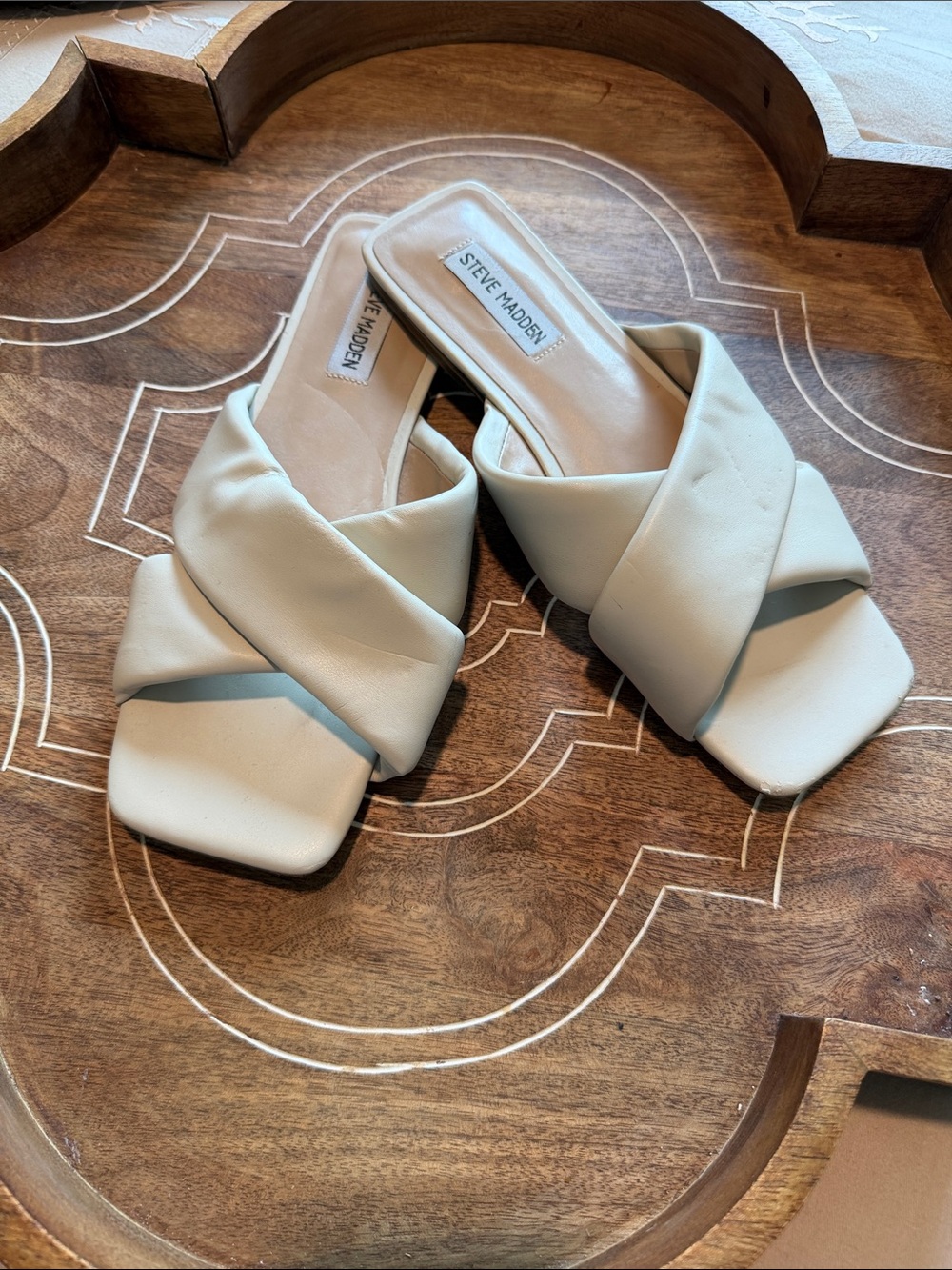Steve Madden Cream Cross-Strap Slide Mules